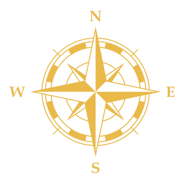 A gold compass rose, the emblem of Jessie the Traveler.