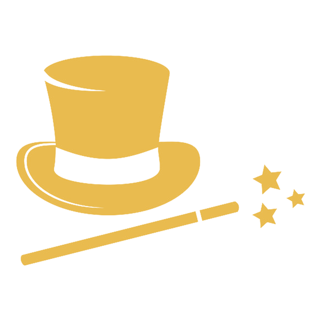 A gold top hat and magic wand, the emblem of Martin the Magician.